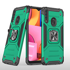 Silicone Matte Finish and Plastic Back Cover Case with Magnetic Finger Ring Stand MQ1 for Samsung Galaxy A20s Midnight Green