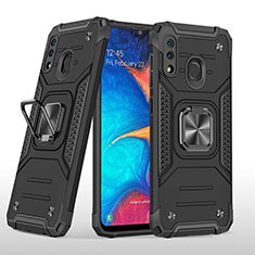 Silicone Matte Finish and Plastic Back Cover Case with Magnetic Finger Ring Stand MQ1 for Samsung Galaxy A30 Black