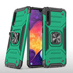 Silicone Matte Finish and Plastic Back Cover Case with Magnetic Finger Ring Stand MQ1 for Samsung Galaxy A30S Midnight Green