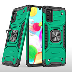 Silicone Matte Finish and Plastic Back Cover Case with Magnetic Finger Ring Stand MQ1 for Samsung Galaxy A41 Midnight Green
