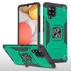 Silicone Matte Finish and Plastic Back Cover Case with Magnetic Finger Ring Stand MQ1 for Samsung Galaxy A42 5G Midnight Green