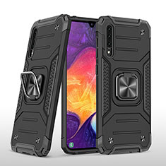Silicone Matte Finish and Plastic Back Cover Case with Magnetic Finger Ring Stand MQ1 for Samsung Galaxy A50 Black