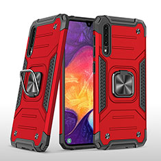 Silicone Matte Finish and Plastic Back Cover Case with Magnetic Finger Ring Stand MQ1 for Samsung Galaxy A50 Red