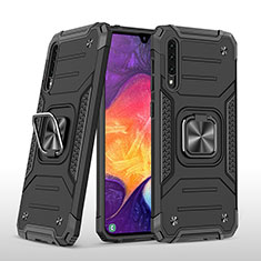 Silicone Matte Finish and Plastic Back Cover Case with Magnetic Finger Ring Stand MQ1 for Samsung Galaxy A50S Black