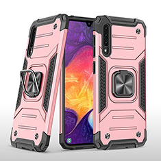 Silicone Matte Finish and Plastic Back Cover Case with Magnetic Finger Ring Stand MQ1 for Samsung Galaxy A50S Rose Gold