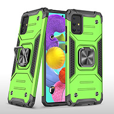 Silicone Matte Finish and Plastic Back Cover Case with Magnetic Finger Ring Stand MQ1 for Samsung Galaxy A51 5G Green