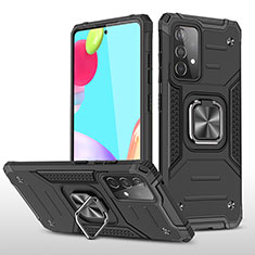 Silicone Matte Finish and Plastic Back Cover Case with Magnetic Finger Ring Stand MQ1 for Samsung Galaxy A52 5G Black
