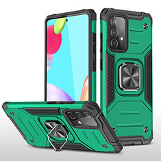 Silicone Matte Finish and Plastic Back Cover Case with Magnetic Finger Ring Stand MQ1 for Samsung Galaxy A52 5G Midnight Green