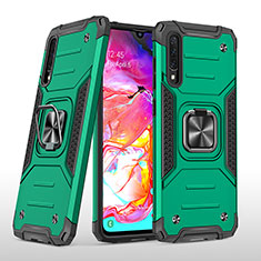 Silicone Matte Finish and Plastic Back Cover Case with Magnetic Finger Ring Stand MQ1 for Samsung Galaxy A70S Midnight Green