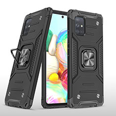 Silicone Matte Finish and Plastic Back Cover Case with Magnetic Finger Ring Stand MQ1 for Samsung Galaxy A71 5G Black