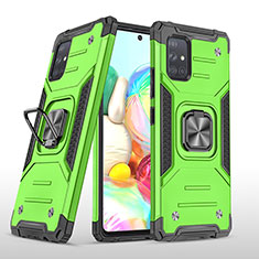 Silicone Matte Finish and Plastic Back Cover Case with Magnetic Finger Ring Stand MQ1 for Samsung Galaxy A71 5G Green