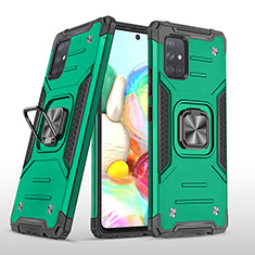 Silicone Matte Finish and Plastic Back Cover Case with Magnetic Finger Ring Stand MQ1 for Samsung Galaxy A71 5G Midnight Green