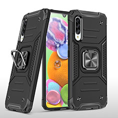 Silicone Matte Finish and Plastic Back Cover Case with Magnetic Finger Ring Stand MQ1 for Samsung Galaxy A90 5G Black