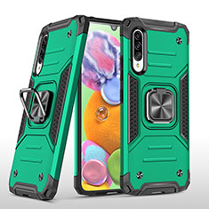 Silicone Matte Finish and Plastic Back Cover Case with Magnetic Finger Ring Stand MQ1 for Samsung Galaxy A90 5G Midnight Green