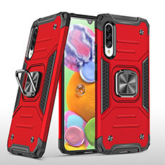 Silicone Matte Finish and Plastic Back Cover Case with Magnetic Finger Ring Stand MQ1 for Samsung Galaxy A90 5G Red