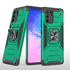 Silicone Matte Finish and Plastic Back Cover Case with Magnetic Finger Ring Stand MQ1 for Samsung Galaxy A91 Midnight Green