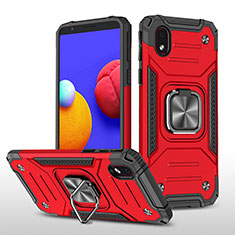 Silicone Matte Finish and Plastic Back Cover Case with Magnetic Finger Ring Stand MQ1 for Samsung Galaxy M01 Core Red