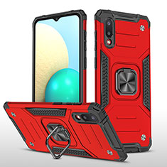 Silicone Matte Finish and Plastic Back Cover Case with Magnetic Finger Ring Stand MQ1 for Samsung Galaxy M02 Red