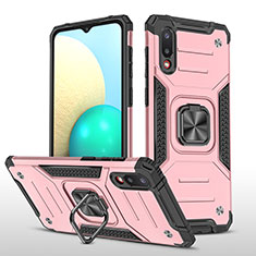 Silicone Matte Finish and Plastic Back Cover Case with Magnetic Finger Ring Stand MQ1 for Samsung Galaxy M02 Rose Gold