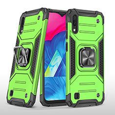 Silicone Matte Finish and Plastic Back Cover Case with Magnetic Finger Ring Stand MQ1 for Samsung Galaxy M10 Green