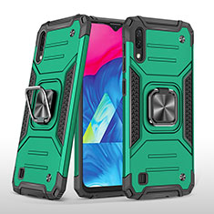 Silicone Matte Finish and Plastic Back Cover Case with Magnetic Finger Ring Stand MQ1 for Samsung Galaxy M10 Midnight Green