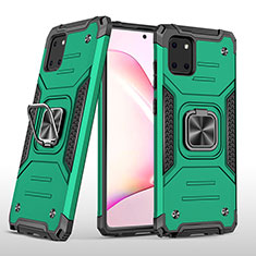 Silicone Matte Finish and Plastic Back Cover Case with Magnetic Finger Ring Stand MQ1 for Samsung Galaxy M60s Midnight Green