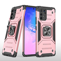 Silicone Matte Finish and Plastic Back Cover Case with Magnetic Finger Ring Stand MQ1 for Samsung Galaxy M80S Rose Gold
