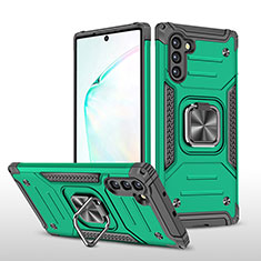 Silicone Matte Finish and Plastic Back Cover Case with Magnetic Finger Ring Stand MQ1 for Samsung Galaxy Note 10 5G Midnight Green