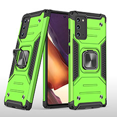 Silicone Matte Finish and Plastic Back Cover Case with Magnetic Finger Ring Stand MQ1 for Samsung Galaxy Note 20 5G Green