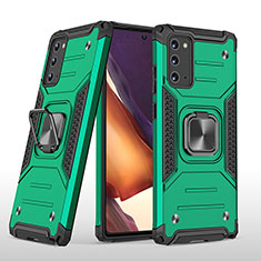 Silicone Matte Finish and Plastic Back Cover Case with Magnetic Finger Ring Stand MQ1 for Samsung Galaxy Note 20 5G Midnight Green