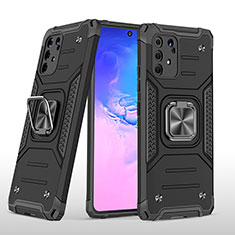 Silicone Matte Finish and Plastic Back Cover Case with Magnetic Finger Ring Stand MQ1 for Samsung Galaxy S10 Lite Black