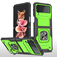 Silicone Matte Finish and Plastic Back Cover Case with Magnetic Finger Ring Stand MQ1 for Samsung Galaxy Z Flip3 5G Green