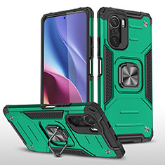 Silicone Matte Finish and Plastic Back Cover Case with Magnetic Finger Ring Stand MQ1 for Xiaomi Mi 11X Pro 5G Midnight Green