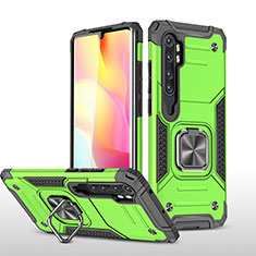 Silicone Matte Finish and Plastic Back Cover Case with Magnetic Finger Ring Stand MQ1 for Xiaomi Mi Note 10 Lite Green