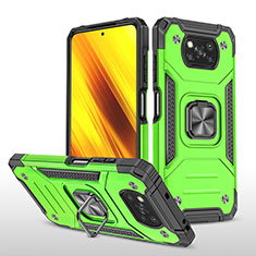 Silicone Matte Finish and Plastic Back Cover Case with Magnetic Finger Ring Stand MQ1 for Xiaomi Poco X3 Green