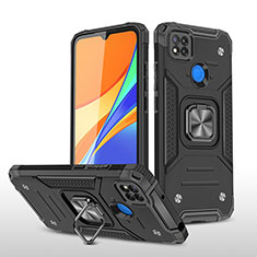 Silicone Matte Finish and Plastic Back Cover Case with Magnetic Finger Ring Stand MQ1 for Xiaomi Redmi 9 India Black