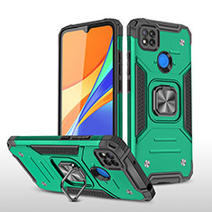 Silicone Matte Finish and Plastic Back Cover Case with Magnetic Finger Ring Stand MQ1 for Xiaomi Redmi 9 India Midnight Green