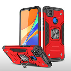 Silicone Matte Finish and Plastic Back Cover Case with Magnetic Finger Ring Stand MQ1 for Xiaomi Redmi 9 India Red