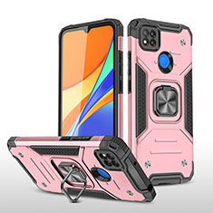 Silicone Matte Finish and Plastic Back Cover Case with Magnetic Finger Ring Stand MQ1 for Xiaomi Redmi 9 India Rose Gold