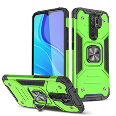 Silicone Matte Finish and Plastic Back Cover Case with Magnetic Finger Ring Stand MQ1 for Xiaomi Redmi 9 Prime India Green