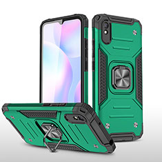 Silicone Matte Finish and Plastic Back Cover Case with Magnetic Finger Ring Stand MQ1 for Xiaomi Redmi 9A Midnight Green