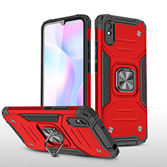 Silicone Matte Finish and Plastic Back Cover Case with Magnetic Finger Ring Stand MQ1 for Xiaomi Redmi 9A Red