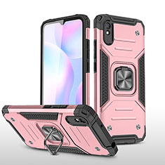 Silicone Matte Finish and Plastic Back Cover Case with Magnetic Finger Ring Stand MQ1 for Xiaomi Redmi 9A Rose Gold