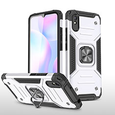 Silicone Matte Finish and Plastic Back Cover Case with Magnetic Finger Ring Stand MQ1 for Xiaomi Redmi 9A Silver