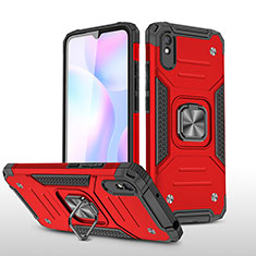 Silicone Matte Finish and Plastic Back Cover Case with Magnetic Finger Ring Stand MQ1 for Xiaomi Redmi 9AT Red