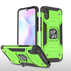 Silicone Matte Finish and Plastic Back Cover Case with Magnetic Finger Ring Stand MQ1 for Xiaomi Redmi 9i Green