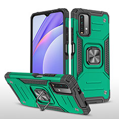 Silicone Matte Finish and Plastic Back Cover Case with Magnetic Finger Ring Stand MQ1 for Xiaomi Redmi 9T 4G Midnight Green