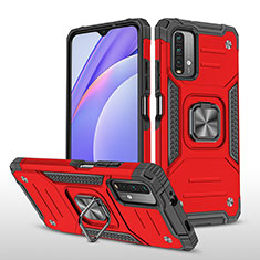 Silicone Matte Finish and Plastic Back Cover Case with Magnetic Finger Ring Stand MQ1 for Xiaomi Redmi 9T 4G Red
