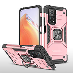Silicone Matte Finish and Plastic Back Cover Case with Magnetic Finger Ring Stand MQ1 for Xiaomi Redmi K30S 5G Rose Gold