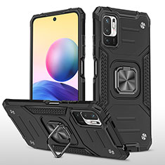 Silicone Matte Finish and Plastic Back Cover Case with Magnetic Finger Ring Stand MQ1 for Xiaomi Redmi Note 10 5G Black